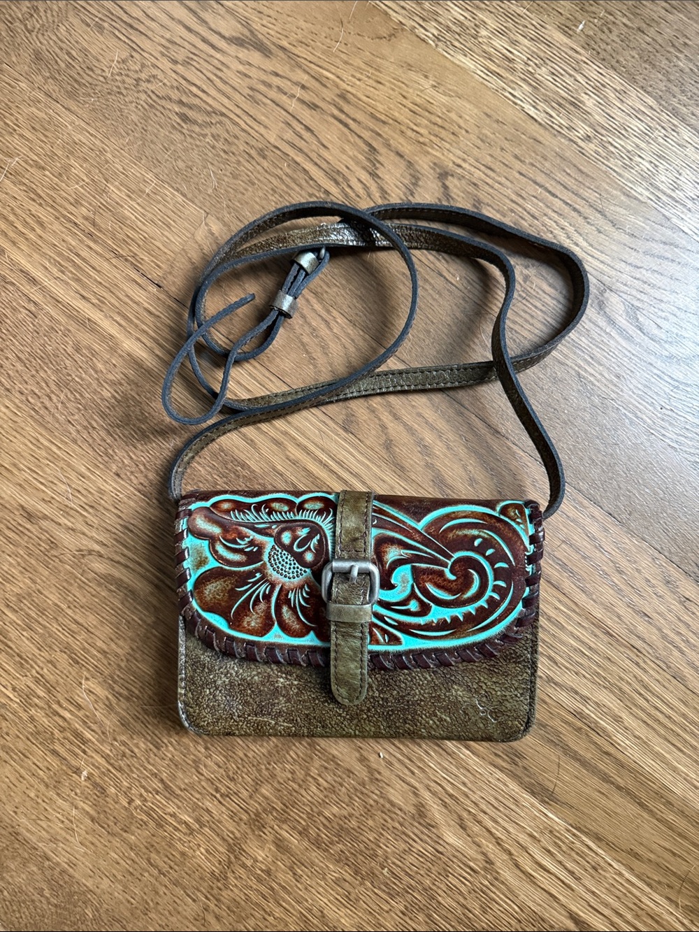 Patricia Nash Brown & Turquoise Floral Crossbody Bag